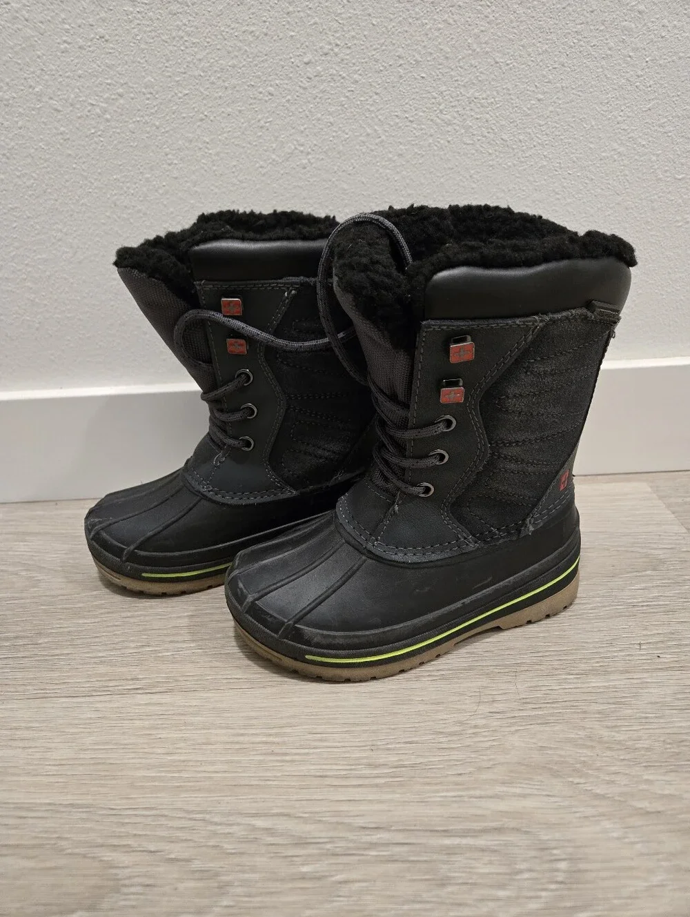 Kids Black Winter Boots with Faux Fur Lining